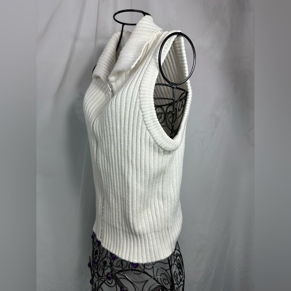 Von Saken white ribbed rhinestone zipper vest size S - Picture 5 of 9